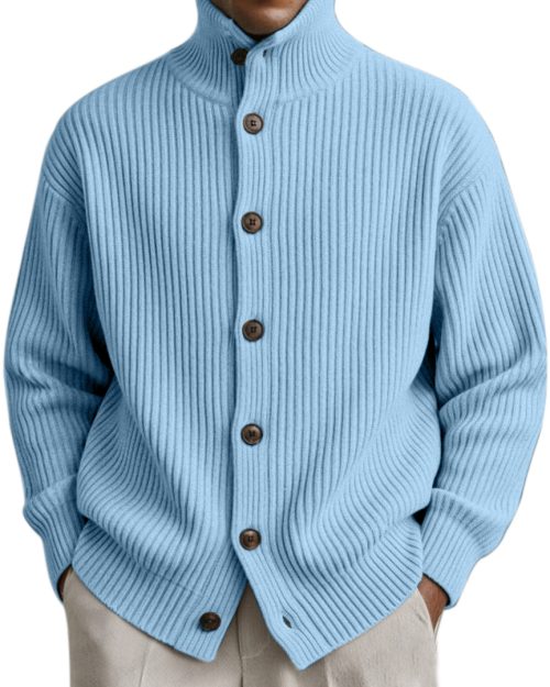 Men's Simple And Fashionable Vertical Pit Strip High Collar Button Cardigan Jacket