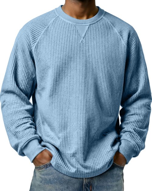 Men's Waffle-knit Raglan Sleeve Crew Neck Casual Long-sleeved T-shirt
