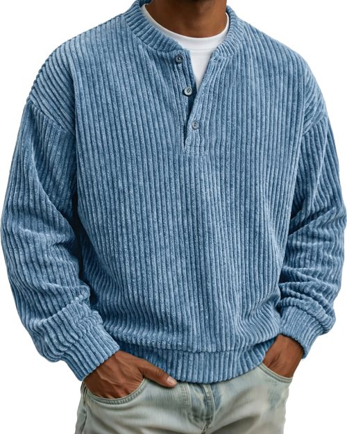 Men's Vintage Corduroy Solid Color Long-sleeved Henley Shirt