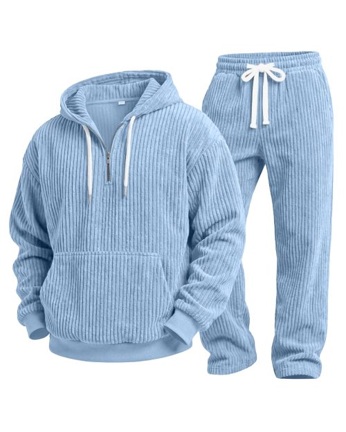 Casual Solid Color Corduroy Sweatshirt And Trousers Two-piece Set