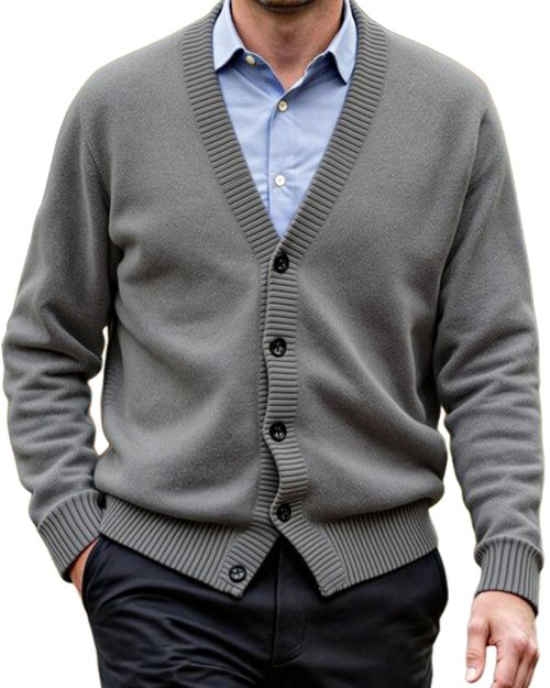 Men's Daily Casual Solid Color Knitted Cardigan Sweater