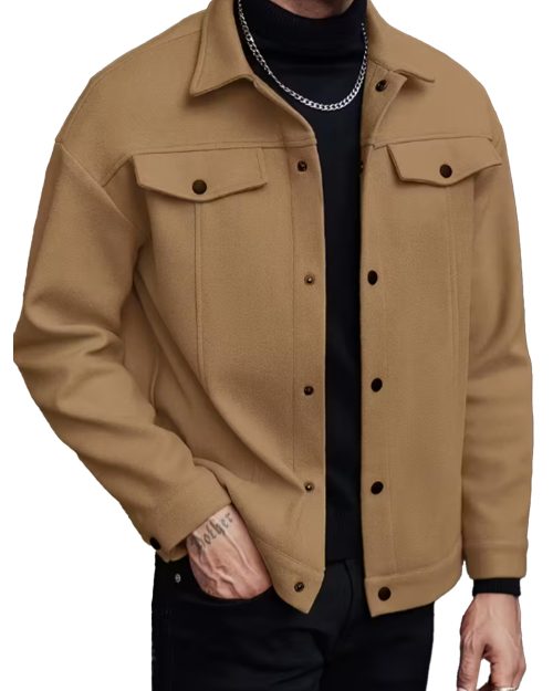 Men's Casual Fashion Solid Color Woolen Jacket