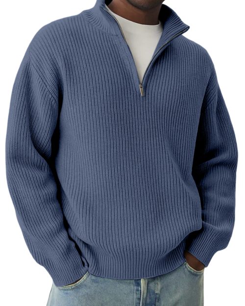 Daily Casual Solid Color Knitted Half-Zip Pullover Sweater