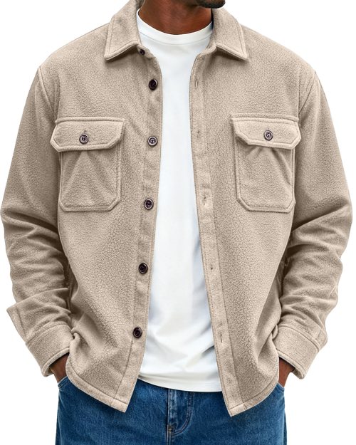 Men's Double Pocket Fleece Casual Loose-fitting Jacket