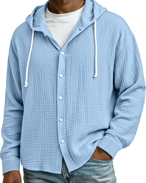 Men's Simple Breathable Pleated Long Sleeve Button-down Shirt