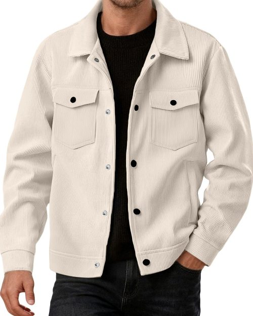 Men's Fashionable Casual Ribbed Fabric Long-Sleeved Pocket Jacket