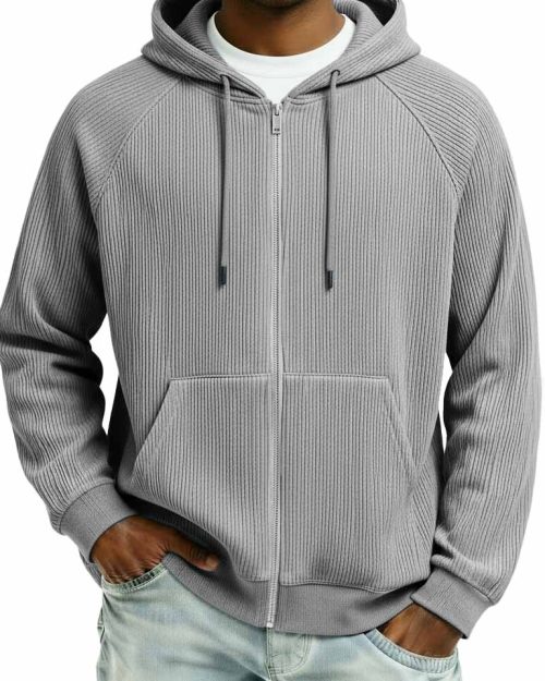 Men's Fashion Sporty Ribbed Fabric Raglan Sleeve Pocket Cardigan Jacket