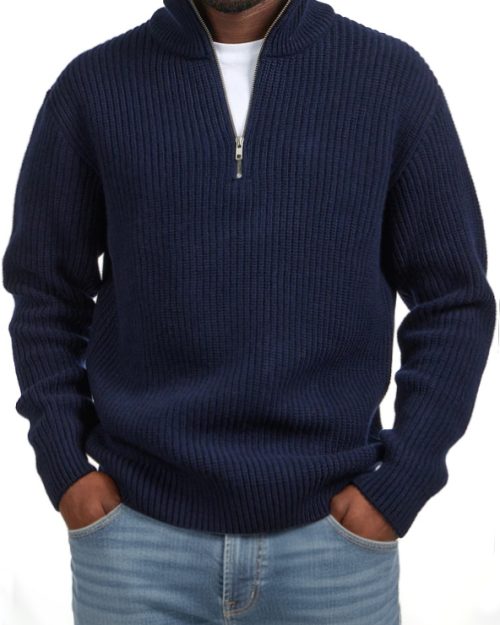 Men's Casual Simple Quarter Zip Stand Collar Sweater