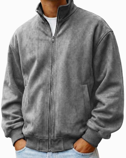 Men's Faxu Suede Textured Comfort Zip-Up Jacket