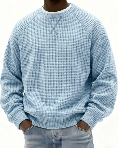 Men's Breathable Waffle Texture Patchwork Design Raglan Minimalist Pullover Top