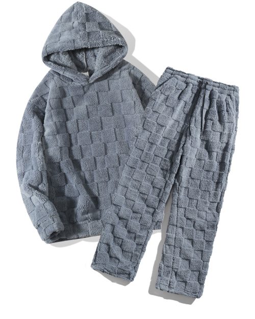 Men's Double-Sided Fleece Hooded Sweatshirt and Pants Two-Piece Set
